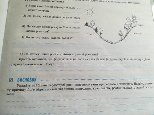 Зробіть висновок, чи формуються на двох схилах балки різні природні комплекси. Чому?