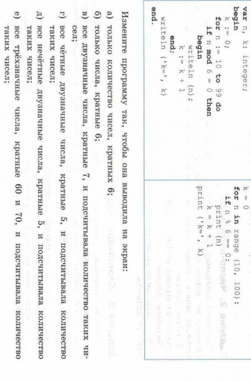 , информатика 8 класс, Исследуйте программу выходящую на экран все двузначные числа кратные 6 и посч