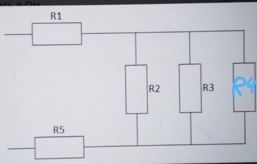 найдите полное сопротивление цепи, если сопротивление резисторов R1=16, R2=12, R3=12, R4=12, R5=20 О