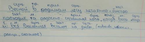 синтаксический разбор предложения Весной в родимом лесу нечаянно-быстро проходит та радостно-страшна
