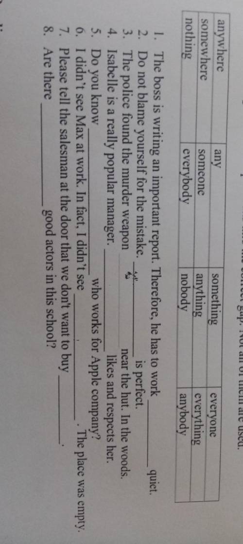 Task. Put the right indefinite pronouns into the correct gap. Not all of them are used.​