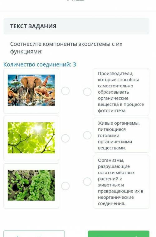 Соотнесите компоненты экосистемы с их функциями: Количество соединений: 3 Производители, которые сам