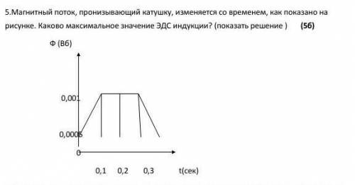 Магнитный поток, пронизывающий катушку, изменяется со временем, как показано на рисунке. Каково макс