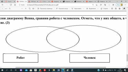 Заполни диаграмму Венна, сравнив робота с человеком. Отметь, что у них общего, в чем различие.