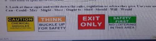 Look at these sight and write down the rules, regulation or advice they give. Use your modal verbs: