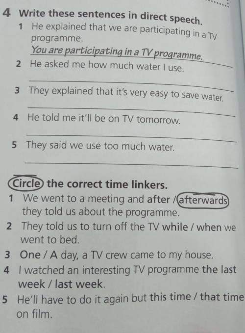 1 write these sentences in direct speech2 Circle the correct time links​