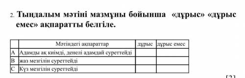 Тыңдалым мәтіні мазмұны бойынша «дұрыс» «дұрыс емес» ақпаратты белгіле , (нужно написать по тексту г