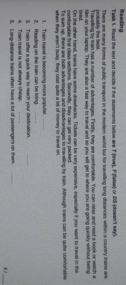 Task 1. Read the text and decide the statements below are T (true), F(false) or DS (doesn't say). Th