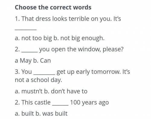 Use of English Choose the correct words1. That dress looks terrible on you. It'sa. not too big b. no