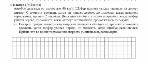 4 задание ( ) Автобус двигался со скоростью 60 км/ч. Шофер вдалеке увидел упавшее на дорогу дерево.