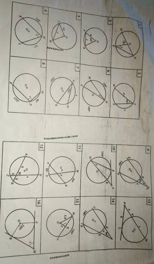 вот такой лист с мелкими заданиями по вписанным углам дали по геометрии (8класс) не знаю как решить,