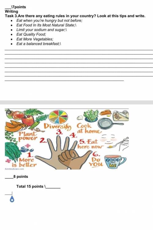 Task 3.Are there any eating rules in your country? Look at this tips and write. • Eat when you’re hu