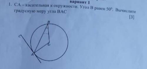 ❗❗ CA- касательная к окружности. Угол B равен 50°. Вычислите градусную меру угла BAC​