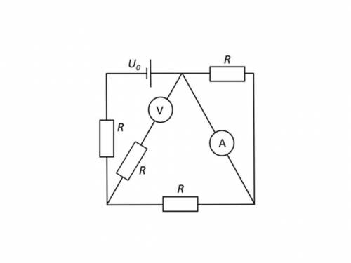 Цепь состоит из идеального источника с напряжением U0=4U0=4 В и четырех одинаковых резисторов сопрот
