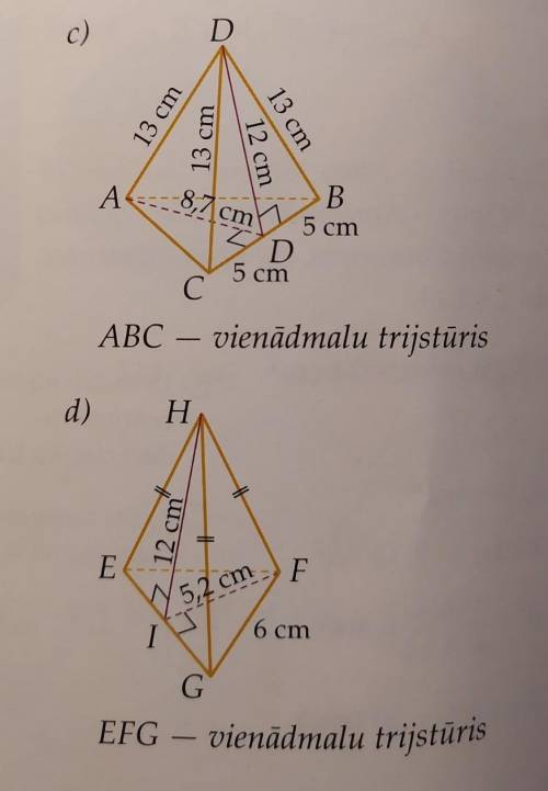 Вычислить боковые поверхности пирамиды и полную площадь c)ABC - односторонний треугольник d)EFG - од