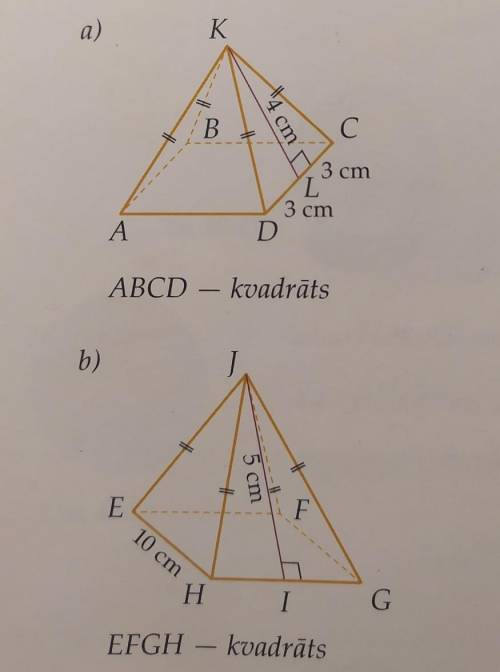 Вычислить боковые поверхности пирамиды и полную площадьа)ABCD - квадратb)EFGH - квадрат​