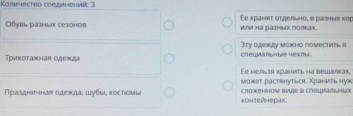 Определи правила хранения данных видов одежды и обуви обувь разных сезонов Трикотажная одежда праздн