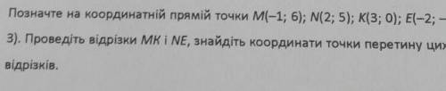 позначте не координатній прямій точки M(-1;6);N(2;6);K(0;3);E(-2).Проведіть відрізки MK і NE,знайдіт