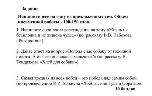 . СОЧ ПО ЛИТЕРАТУРЕ. Напишите эссе на одну из предложенных тем. Объем письменной работы - 100-150 сл