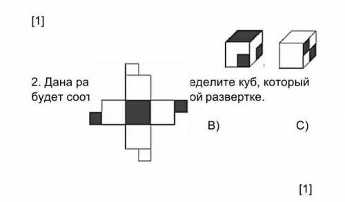 . Дана развертка куба. Определите куб, который будет соответствовать данной развертке.  A)B)C)D) СОЧ