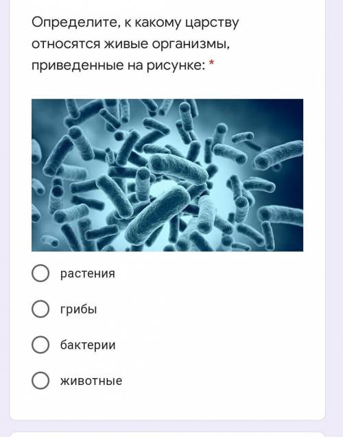 Определите, к какому царству относятся живые организмы, приведенные на рисунке: * ￼растениягрибыбакт