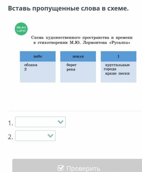 Русалка» Вставь пропущенные слова в схеме.￼1.2.НазадПроверитьто​