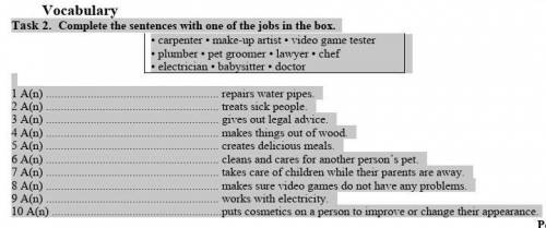 Task 2. Complete the sentences with one of the jobs in the box. • carpenter • make-up artist • video