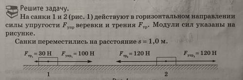 1) Чему равны равнодействующие сил Fупр и Fтр, приложенных к санкам? 2) Как изменяется скорость движ