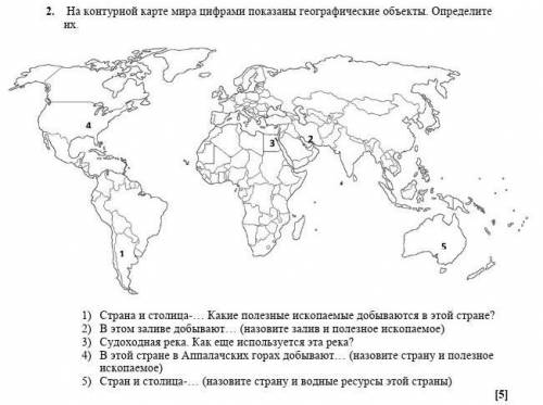 На контурной карте мира показаны географические объекты. определите их​