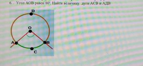 это соч6.. Угол АОВ равен 80°. Найти величину дуги АСВ и АДВ​