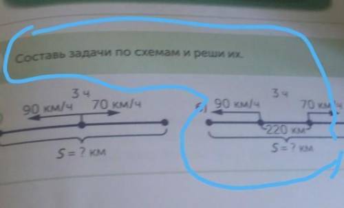 Составь задачи по схемами реши их. 23 ч70 км/ч90 км/ч3 чa)6) 90 км/ч70 км/чS = ? КМ220 КМ-S=? км​