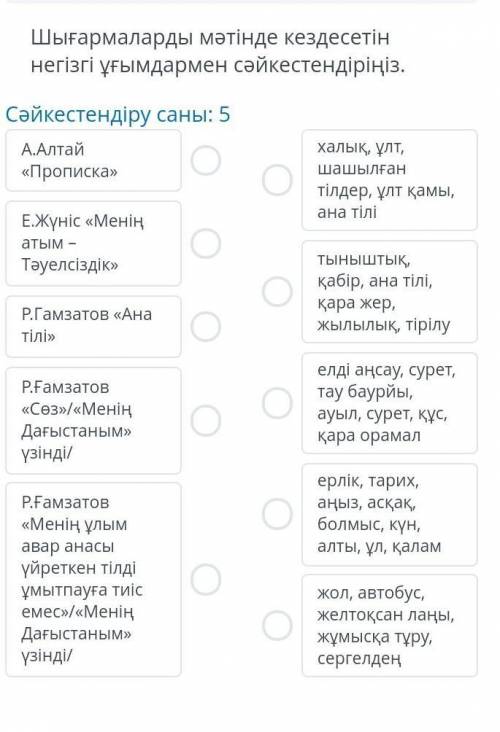 Шығармаларды мәтінде кездесетін негізгі ұғымдармен сәйкестендір.​