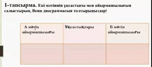 Екі мәтіннің үқсатығы мен айырмашылығын салыстырып . Венн ын толтырыңыздар​