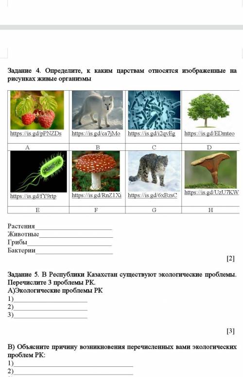 Задание 4. Определите, к каким царствам относятся изображенные на рисунках ​