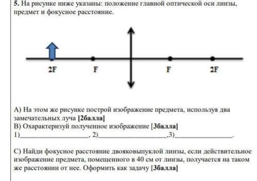 На рисунке ниже указаны: положение главной оптической оси линзы, предмет и фокусное расстояние. ​