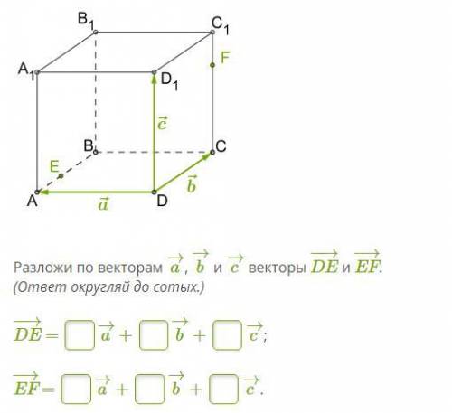 с геометрией Три некомпланарных вектора a→, b→ и c→ размещены на рёбрах куба с общей вершиной. Точка