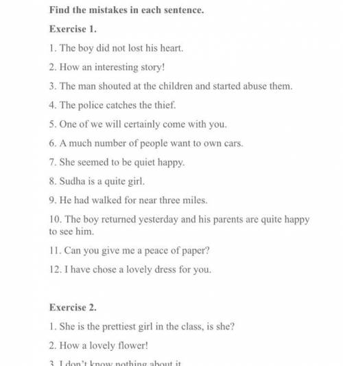 Find the mistakes in each sentence. Exercise 1. 1. The boy did not lost his heart. 2. How an interes