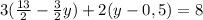 3(\frac{13}{2}-\frac{3}{2}y)+2(y-0,5)=8