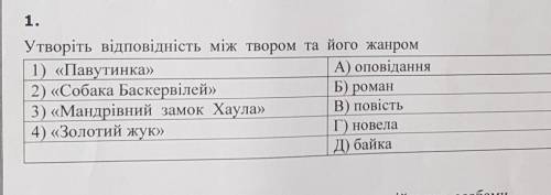 Утворіть відповідність між твором та його жанром 1) «Павутинка»А) оповідання2) «Собака Баскервілей»Б