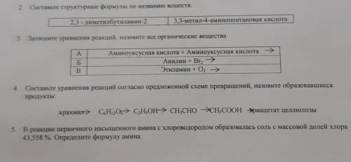 2. Составьте структурные формулы по названию веществ:2,3-диметилбутиламин-23,3-метил-4-аминопентанов