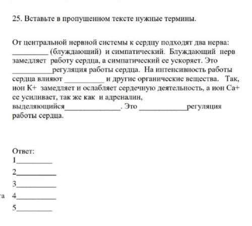 25. Вставьте в пропущенном тексте нужные термины. От центральной нервной системы к сердцу подходят д