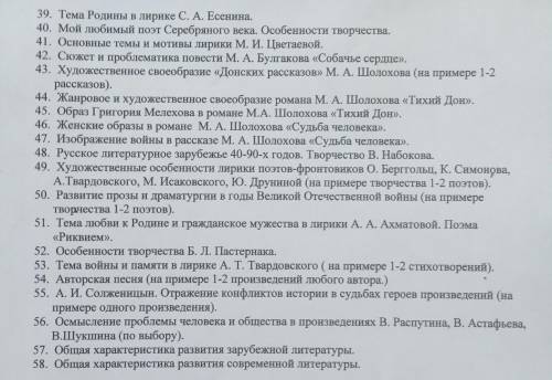 Перечень вопросов для подготовки к промежуточной аттестации по литературе.