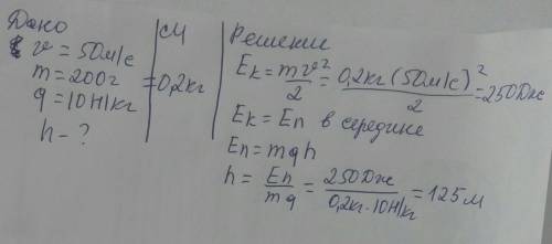Стріла вилітає вертикально вгору зі швидкістю 50 м/с. На яку висоту вона підніметься, якщо її маса 2