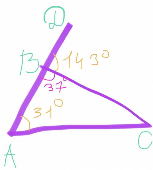 один из внешних углов треугольника равен 143°,а один из углов треугольника -31°. Найдите углы треуго