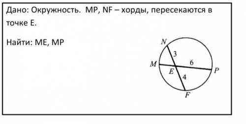 Окружность MP NF -хорды пересекаются в точке Е Найти ME NF