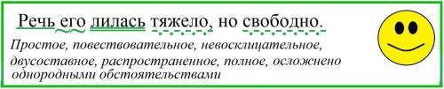 Сделайте синтаксический разбор данного предложения: Речь его лилась тяжело, но свободно. (М.Г.)