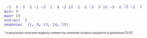 PYTHON. Определить индексы элементов массива (списка), значения которых принадлежат заданному диапаз