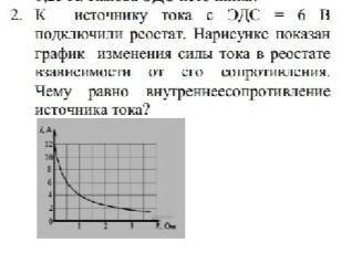 К источнику тока с ЭДС = 6 В подключили реостат. На рисунке показан график изменения силы тока в рео