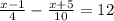 \frac{x - 1}{4}-\frac{x + 5}{10} = 12