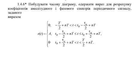 Побудувати часову діаграму, одержати вираз для розрахунку коефіцієнтів амплітудного і фазового спект